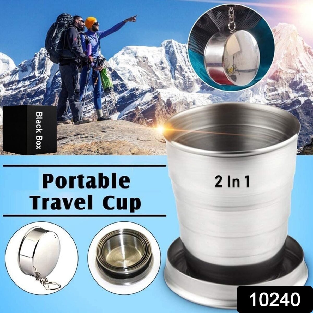 2 in 1 Camping Folding Cup with Keychain (1 Pc) - Image 2