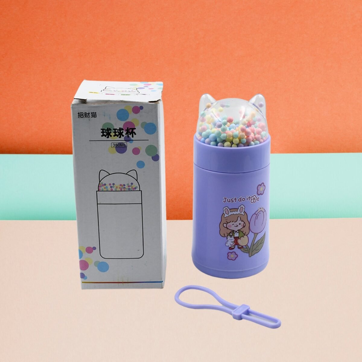 Girl Glass Water Bottle for School with Kid Sparkle Strap Cat Lid Sequins Glitter Glass Cup Birthday Gift Children 350ml (MOQ :- 75 pc) - Image 7