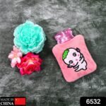 Pink Cartoon Small Hot Water Bag with Cover for Pain Relief - Image 2