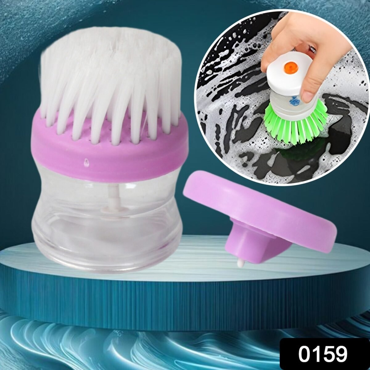 Plastic Wash Basin Brush Cleaner with Liquid Soap Dispenser (Multicolour) - Image 1