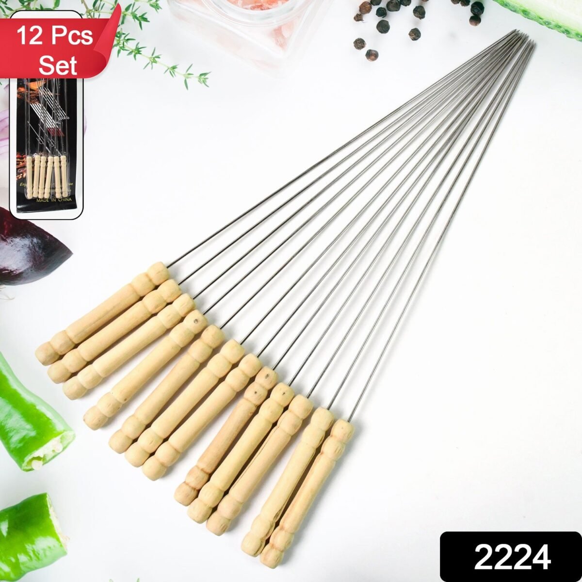 BBQ Tandoor Skewers Grill Sticks for Barbecue (Pack of 12) - Image 2