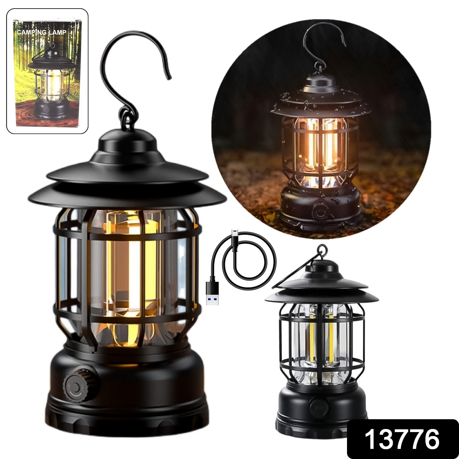 230.jpg LED Camping Lante Light Retro Style Lighting Battery Type-c Rechargeable (1 Pc) - Image 1