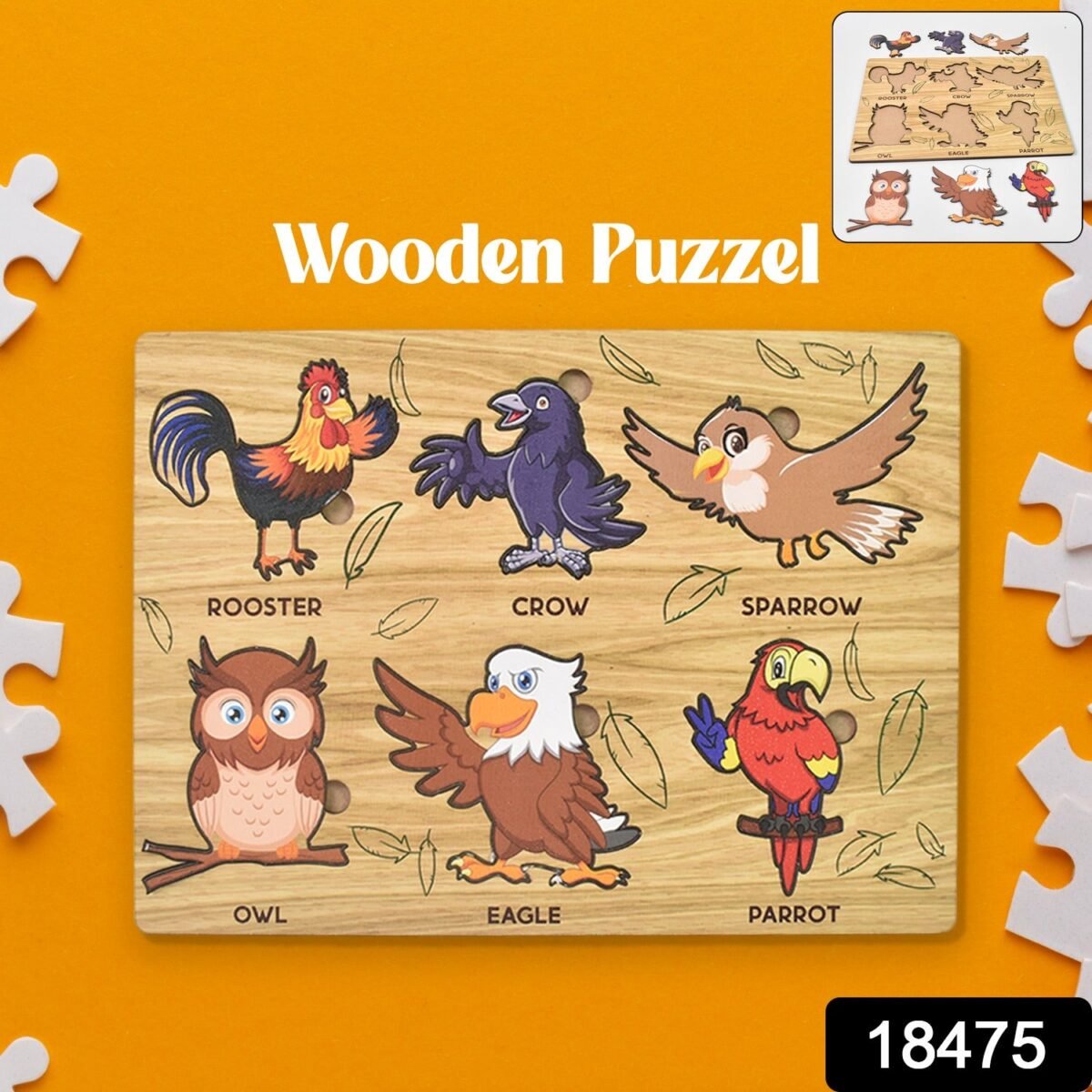 Wooden Bird Puzzle Learning Educational Board (1 Set / 28×20 Cm) - Image 2