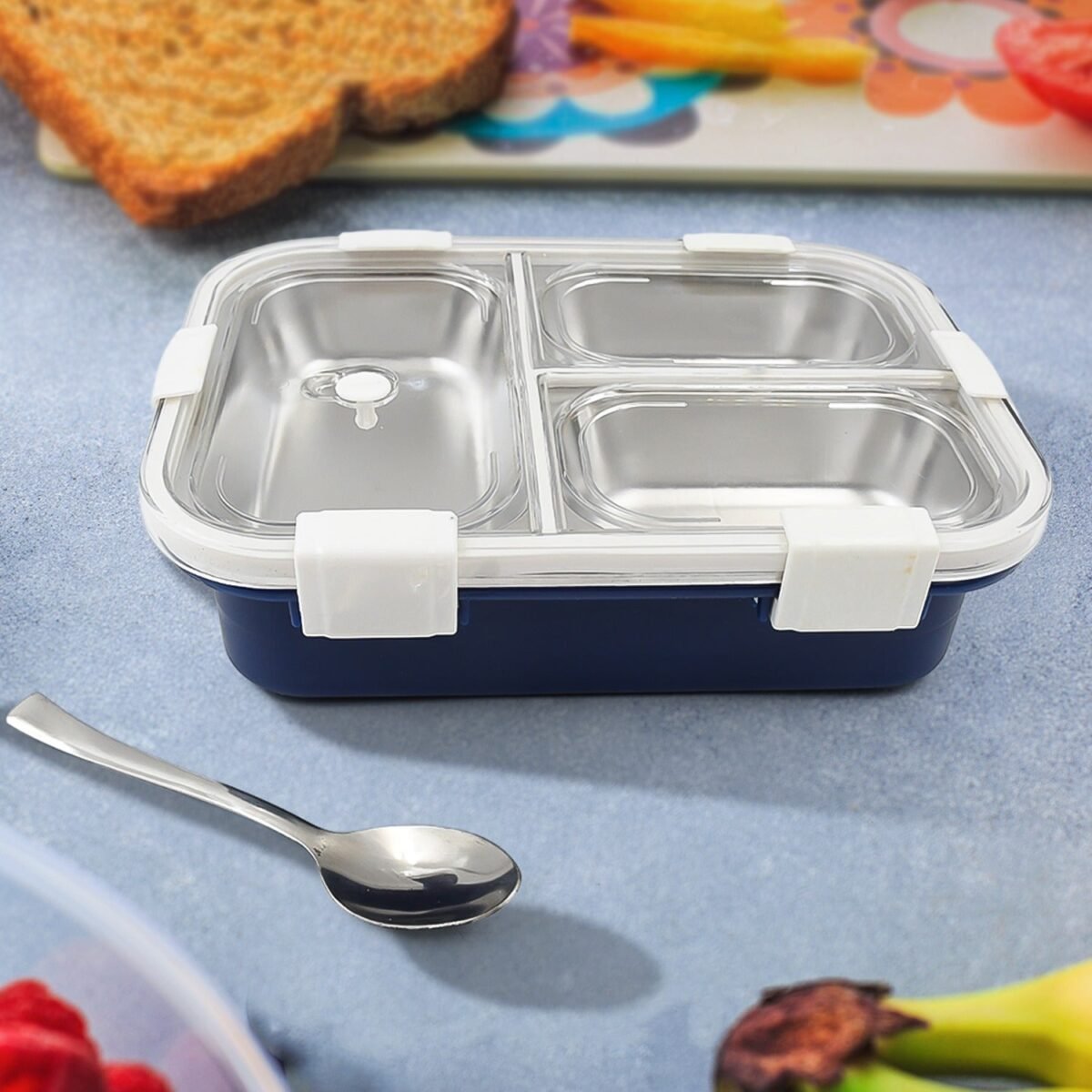 3 Compartment Transparent Stainless Steel Lunch Box for Kids, Tiffin Box, Lunch Box, Lunch Box for Kids, Insulated Lunch Box, Lunch Box for Office Women and Men, Stainless Steel Tiffin Box for Boys, Girls, School Office (Multi Color) - Image 1