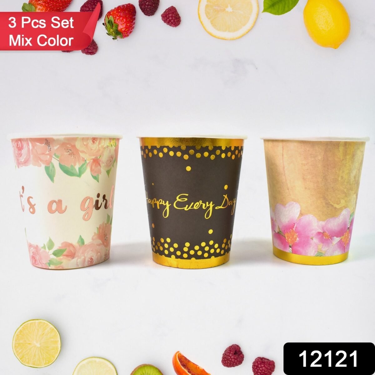 Disposable Paper Cups, Disposable Tea, Coffee Cups (3 Pcs Set / Mix Color) - Image 2