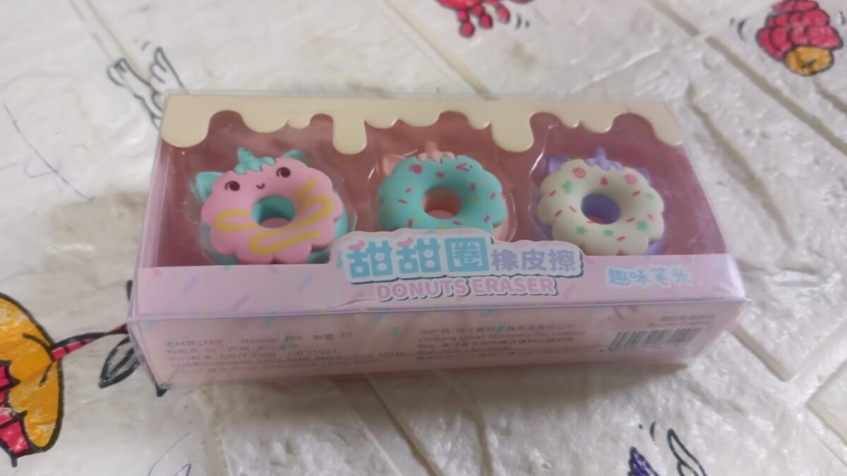 Tree Small Sized Cartoon Themed Non-Toxic Donut Erasers, School Stationery | for Kids - Boys & Girls | Birthday Gift |Return Gift (3pc Set) - Image 6
