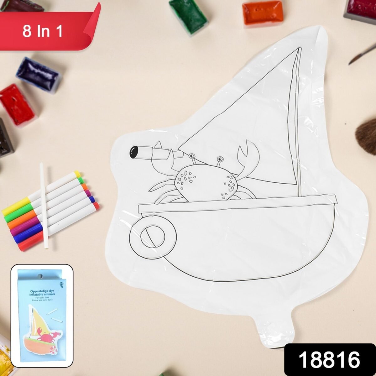 Multicolour colour-your-own inflatable animals With 6pcs Colored Pen Markers (1 Set) - Image 2