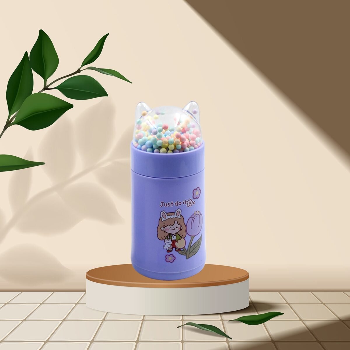 Girl Glass Water Bottle for School with Kid Sparkle Strap Cat Lid Sequins Glitter Glass Cup Birthday Gift Children 350ml (MOQ :- 75 pc) - Image 3