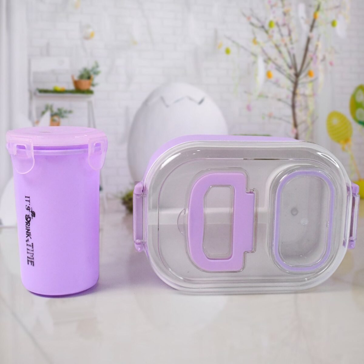 Plastic Lunch Box With Small Box, Bottle & Sponn for Kids Lunch Box (4 Pc Set) - Image 4
