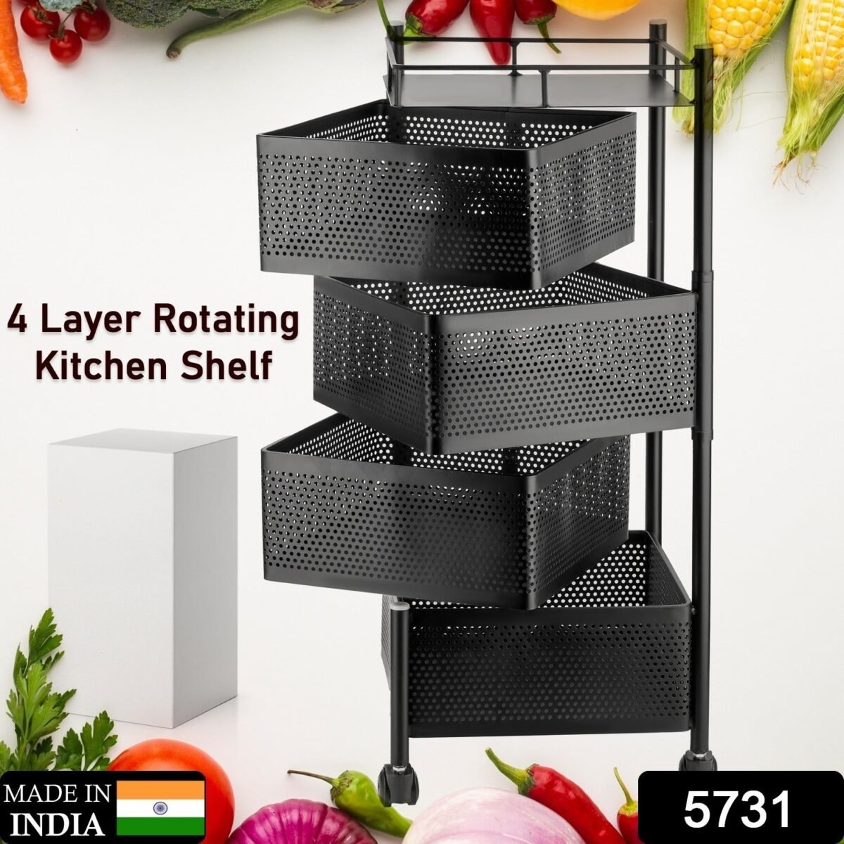Metal High Quality Kitchen Trolley Kitchen Organizer Items and Kitchen Accessories Items for Kitchen Rack Square Design for Fruits & Vegetable Onion Storage Kitchen Trolley with Wheels (4 Layer) - Image 2