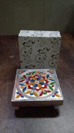 1 Pc Meenakari Wooden Chowki & Bajot Set: For Home & Office Puja (Multicolor) - Image 7