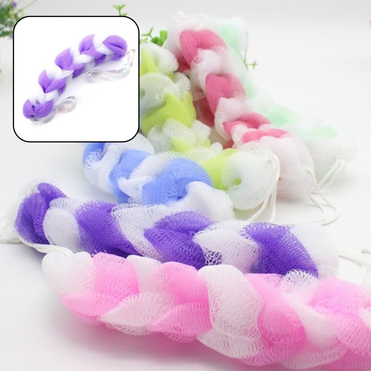 Hanging Small Loofah Sponge Poufs – Body Scrubbers for Bath & Shower (Pack of 6) - Image 1