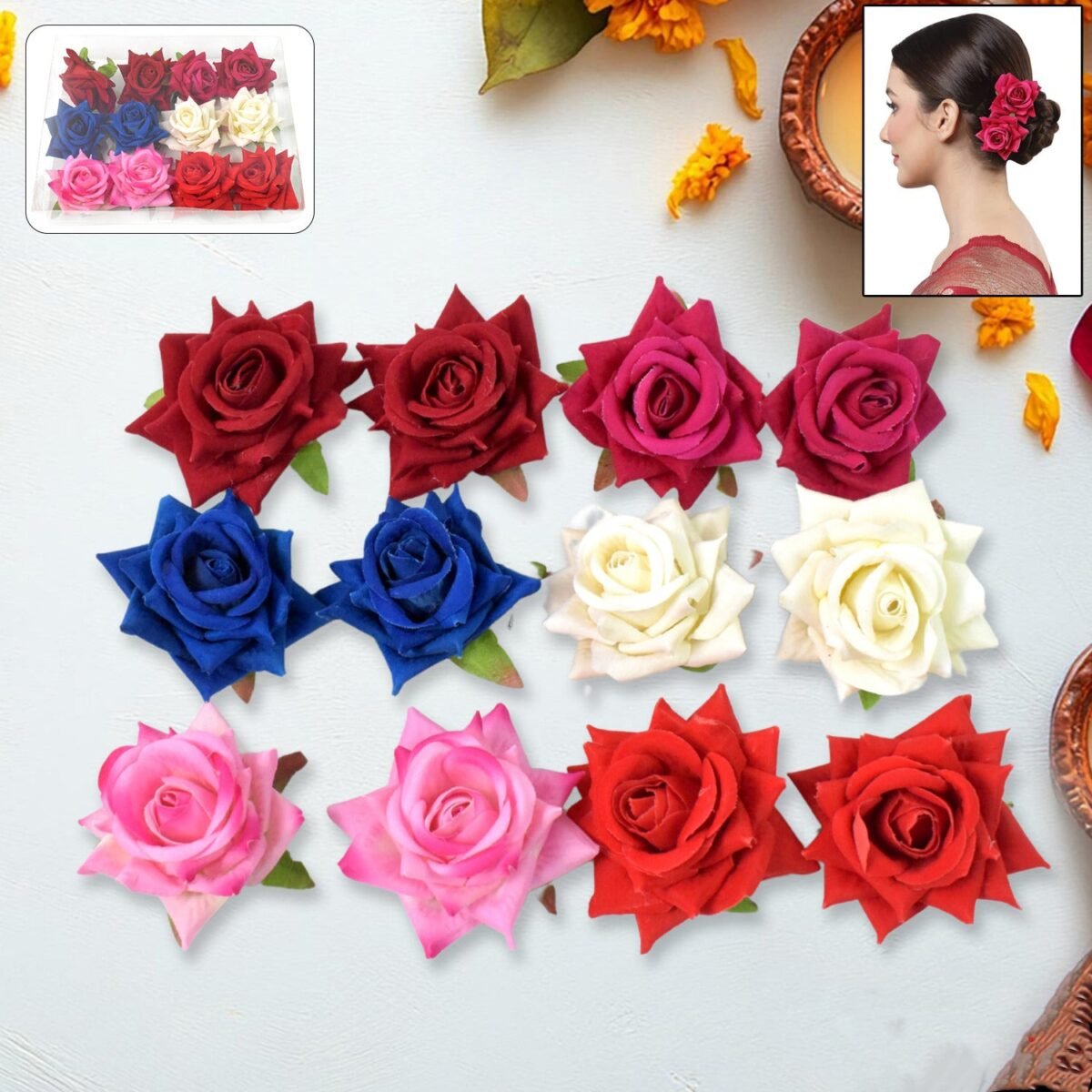 Colourful Flowing Flower Hair Pin (12 Pcs Set / Mix Color), Hair accessories - Image 1