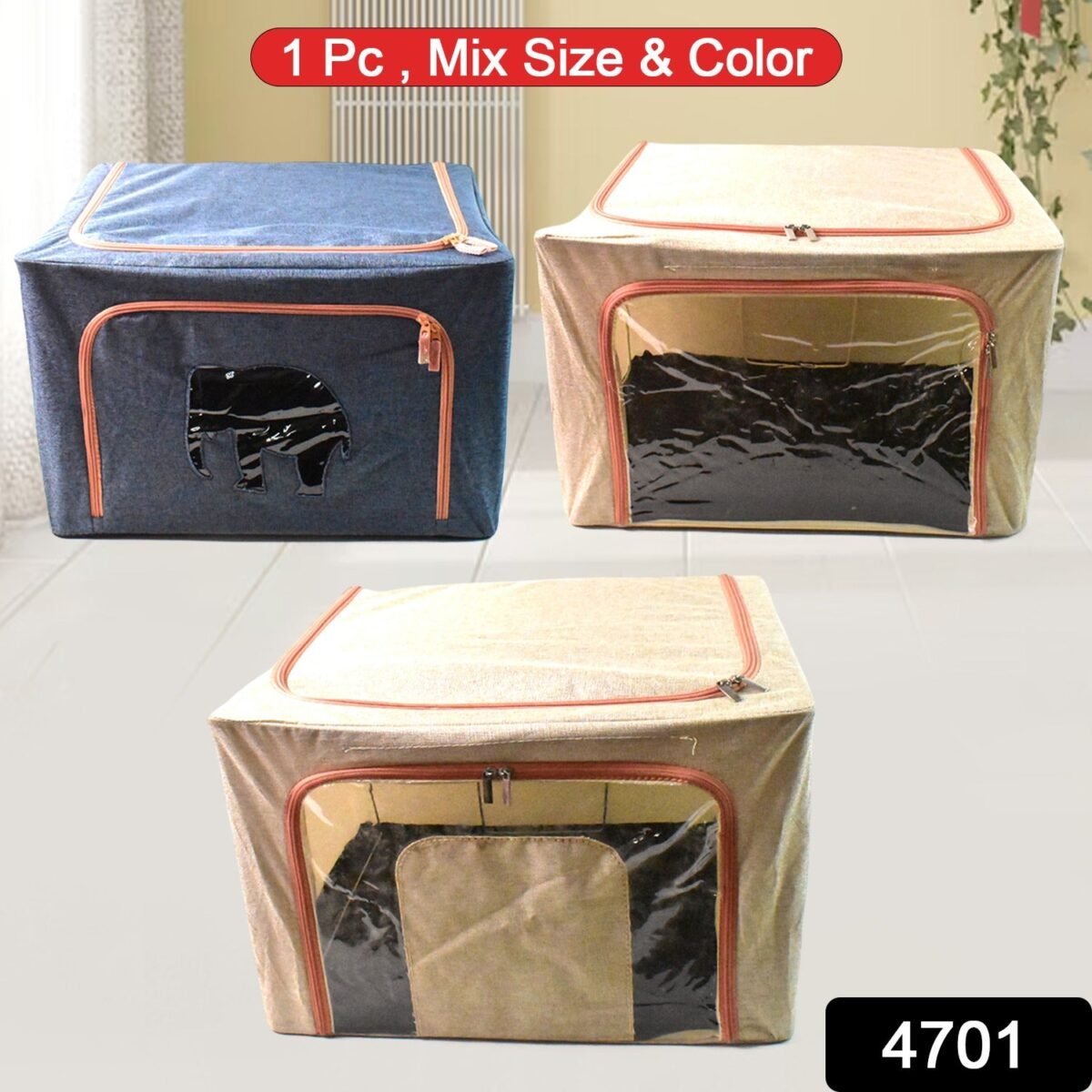 Zippered Closet Storage Box with Lid, With Window (Mix Design & Size / 1 Pc) - Image 2