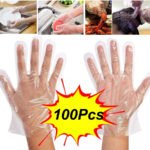 Plastic Transparent Disposable Clear Gloves (White) (100Pc) - Image 3