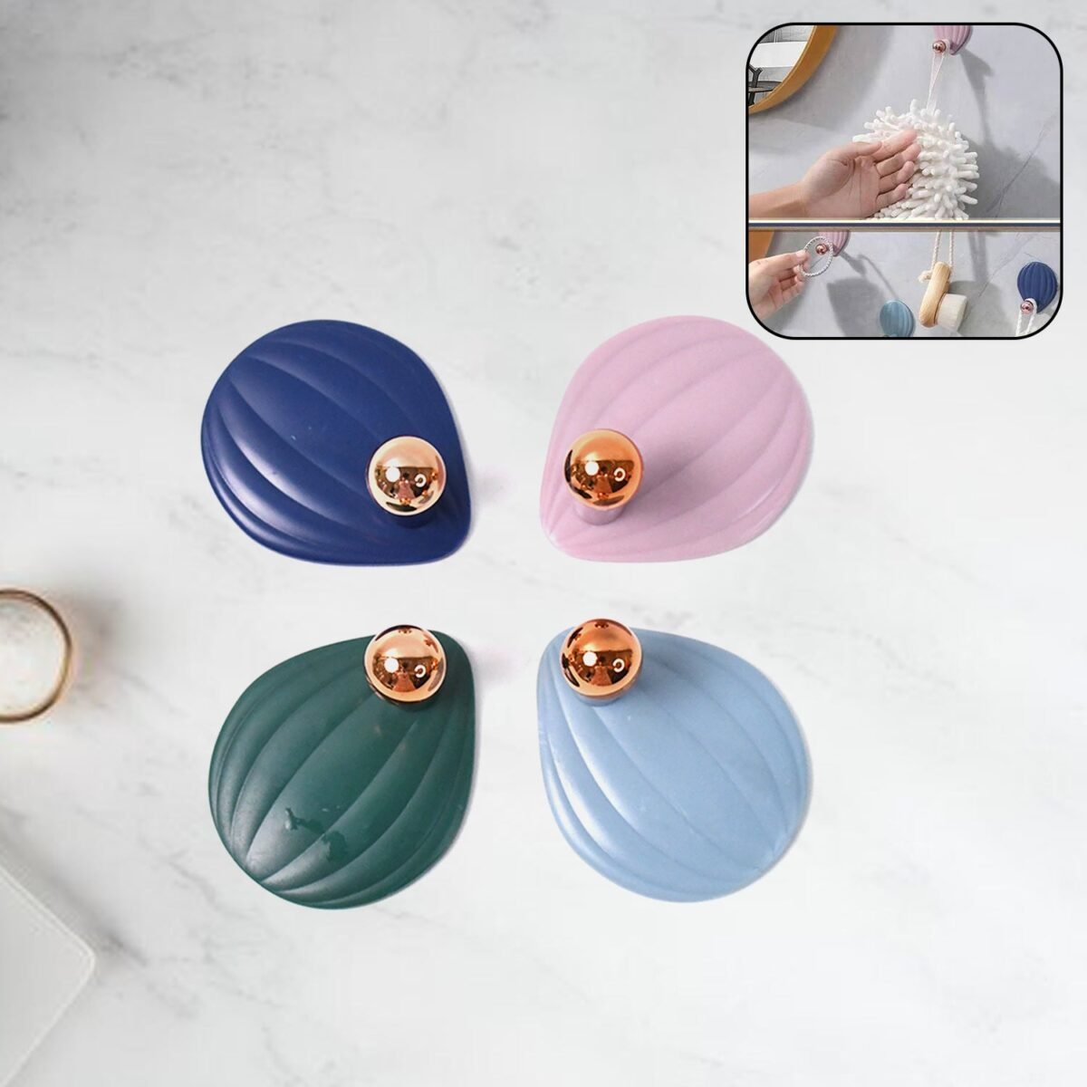 Self Adhesive Wall Hooks Waterproof Adhesive Sticky Stylish Hooks (4 Pc) - Image 1
