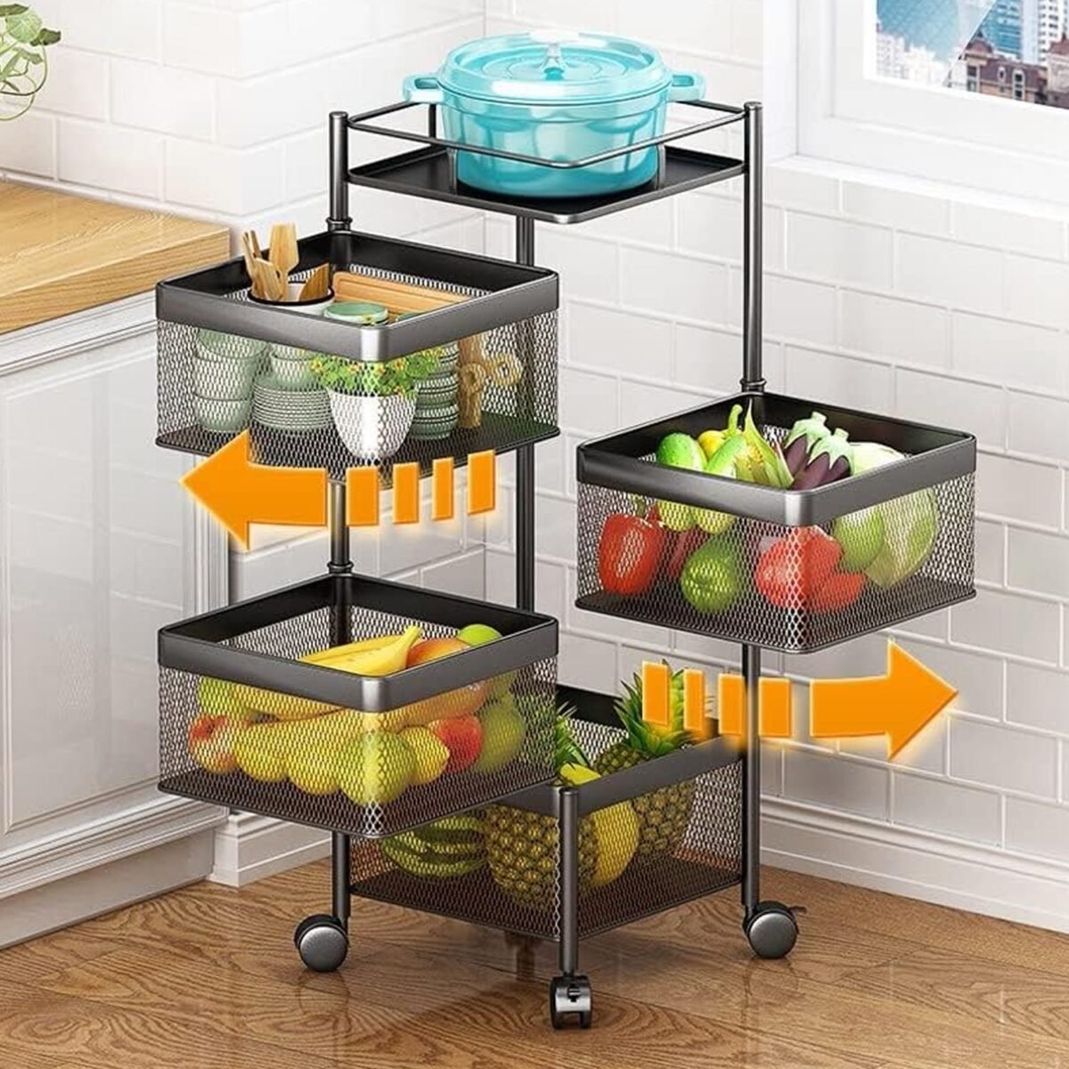 Metal High Quality Kitchen Trolley Kitchen Organizer Items and Kitchen Accessories Items for Kitchen Rack Square Design for Fruits & Vegetable Onion Storage Kitchen Trolley with Wheels (4 Layer) - Image 3