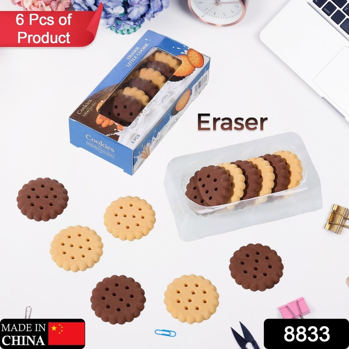 Biscuit-Shaped Erasers | Fun Rubber Stationery for Kids | Creative Birthday Gift Toy (6 Pcs Set) - Image 2