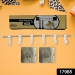 Stainless Steel Utensil Hanger Rail Nail Free Wall Mount with 2 Magic Stickers & 6 Plastic Hooks For Kitchen - Image 2