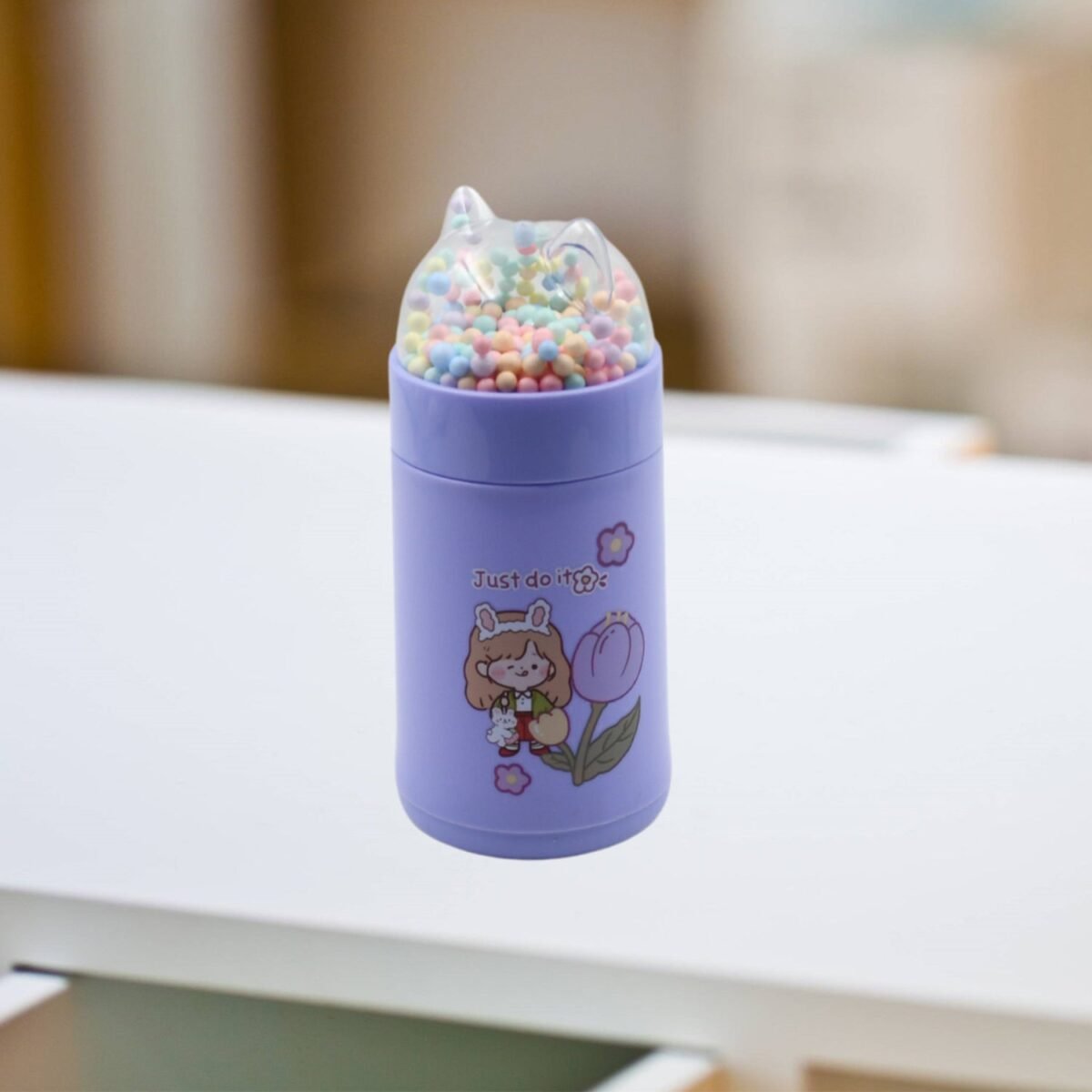 Girl Glass Water Bottle for School with Kid Sparkle Strap Cat Lid Sequins Glitter Glass Cup Birthday Gift Children 350ml (MOQ :- 75 pc) - Image 6
