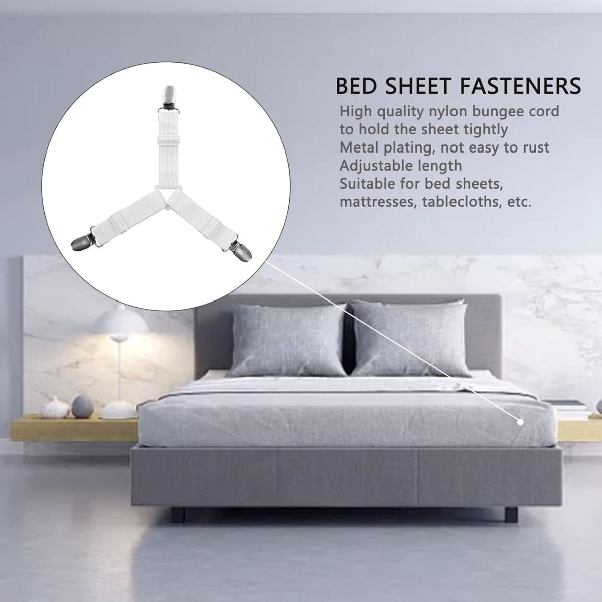 Adjustable Triangle Elastic Suspenders Gripper Holder Straps Clip for Bed Sheets (4 Pc) - Image 6
