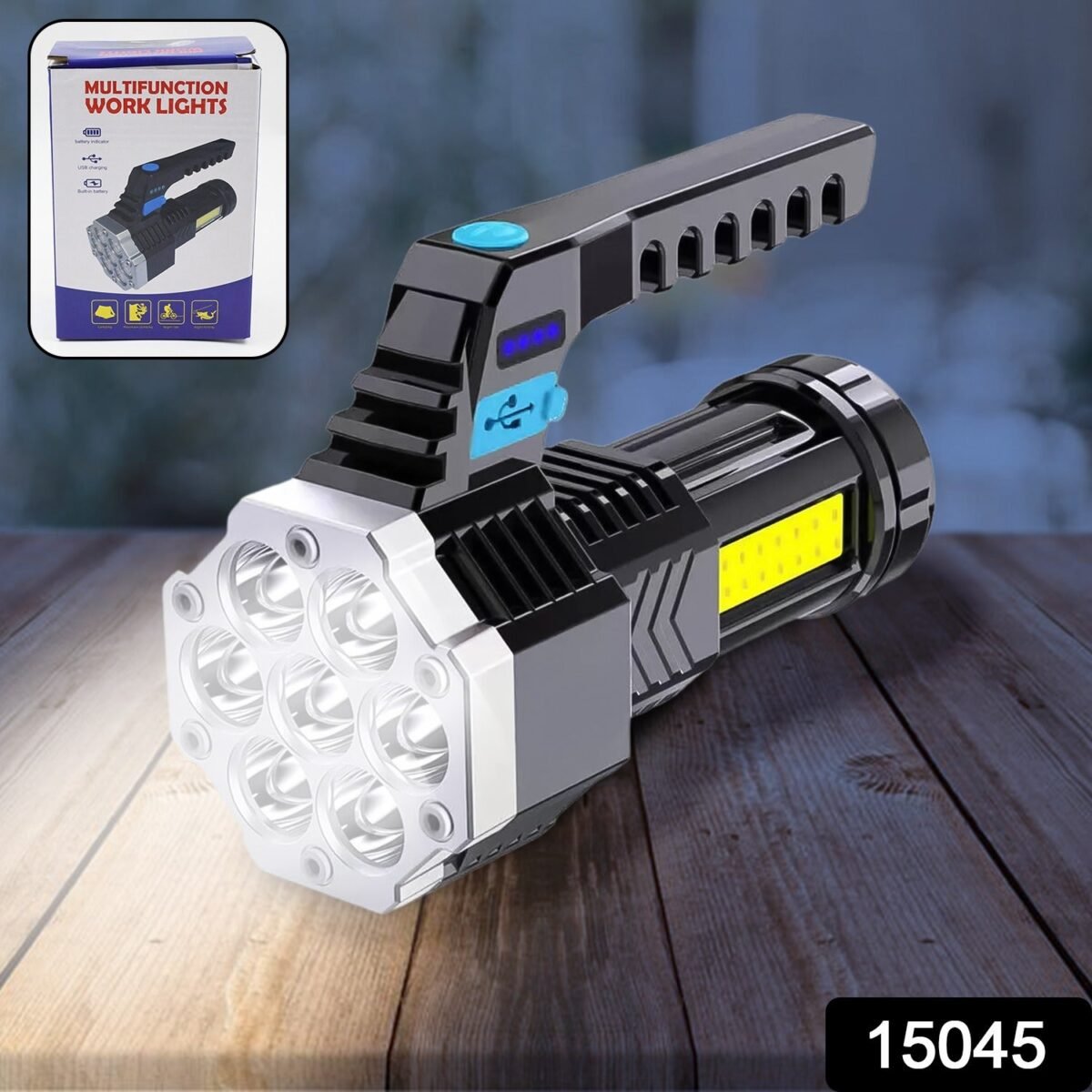 Portable Flashlight / Torch  COB 7LED Hand Light USB Rechargeable Light with Side Light (1 Pc) - Image 2