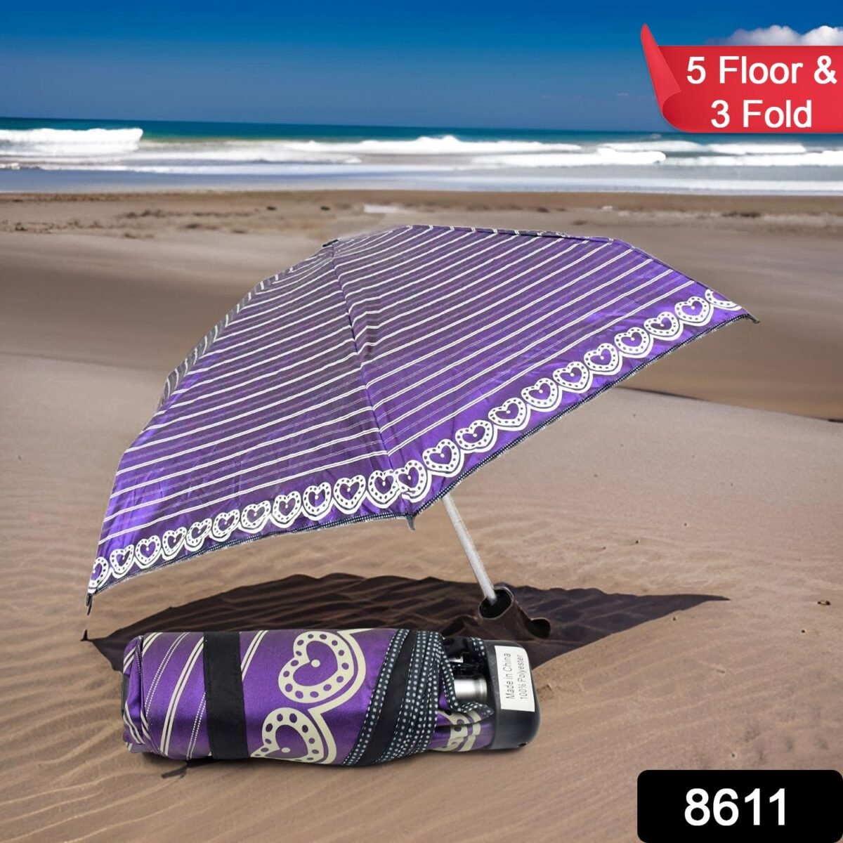 3-Fold & 5 Floor Sun Protective Solid Foldable Umbrella (1 Pc) - Image 2
