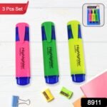 Highlighter Pen, Assorted Colours Water Based Broad Tip Writing Marker (3 Pcs Set) - Image 2