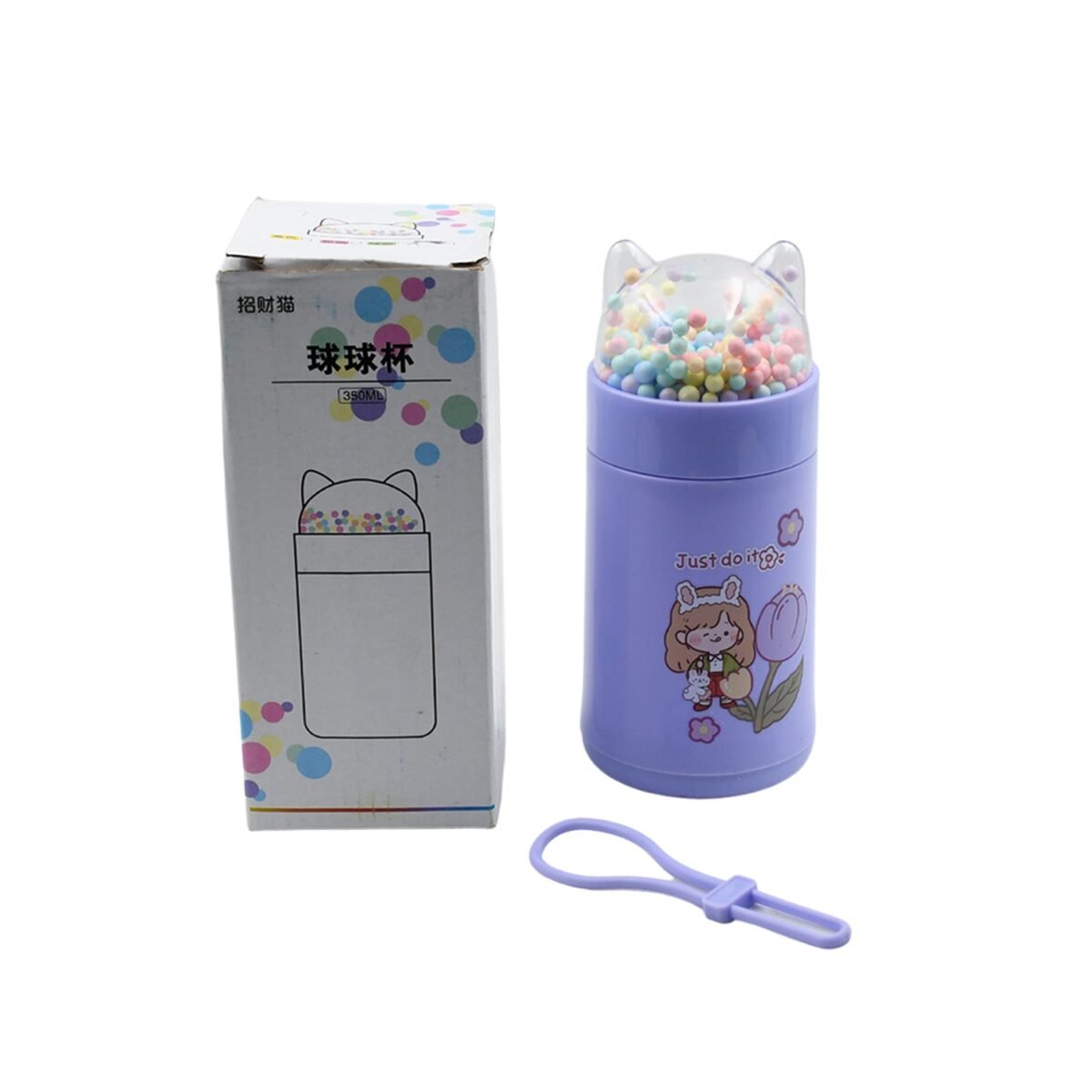 Girl Glass Water Bottle for School with Kid Sparkle Strap Cat Lid Sequins Glitter Glass Cup Birthday Gift Children 350ml (MOQ :- 75 pc) - Image 5