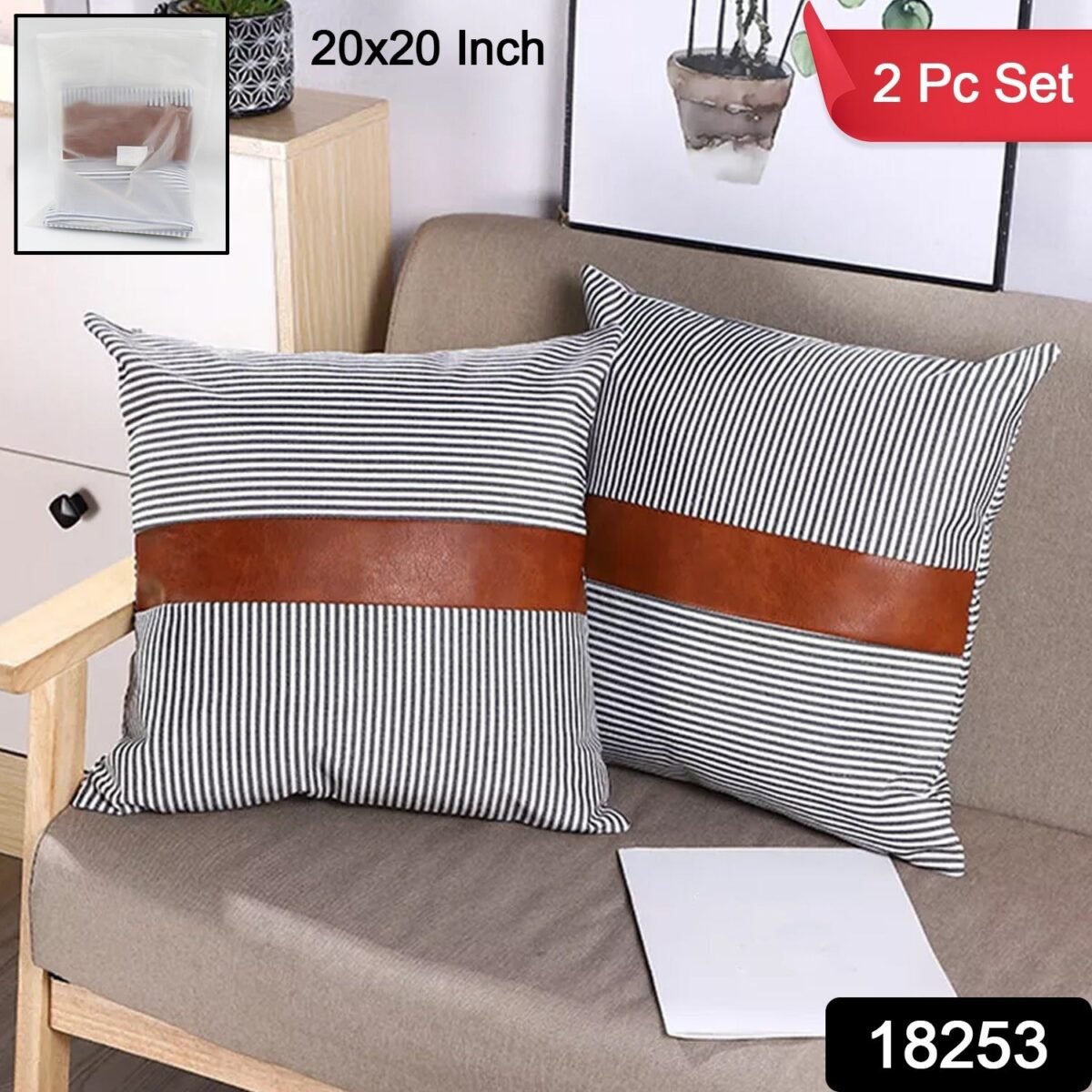 Pillow Covers, leather & cotton Cushion Covers (20 × 20 Inch / 1 Pair / 2 Pc) - Image 2