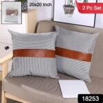 Pillow Covers, leather & cotton Cushion Covers (20 × 20 Inch / 1 Pair / 2 Pc) - Image 2