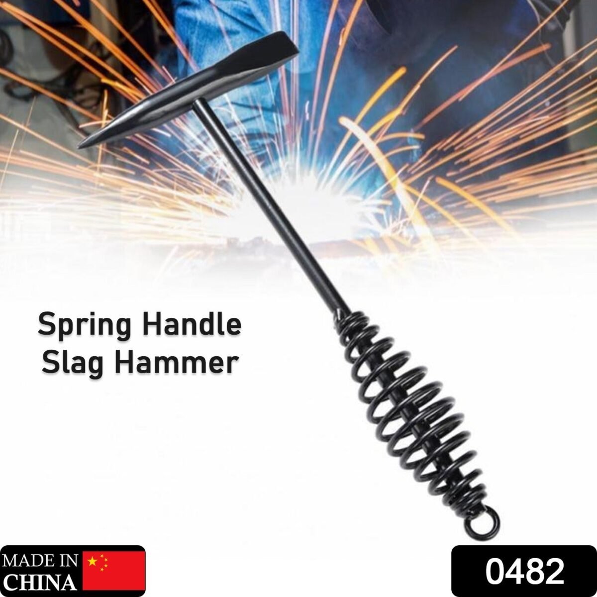 Welding Slag Removal Hammer with Coil Spring Handle | Heavy Duty Chipping Tool for Slag & Spatter Cleaning (1 Pc) - Image 2
