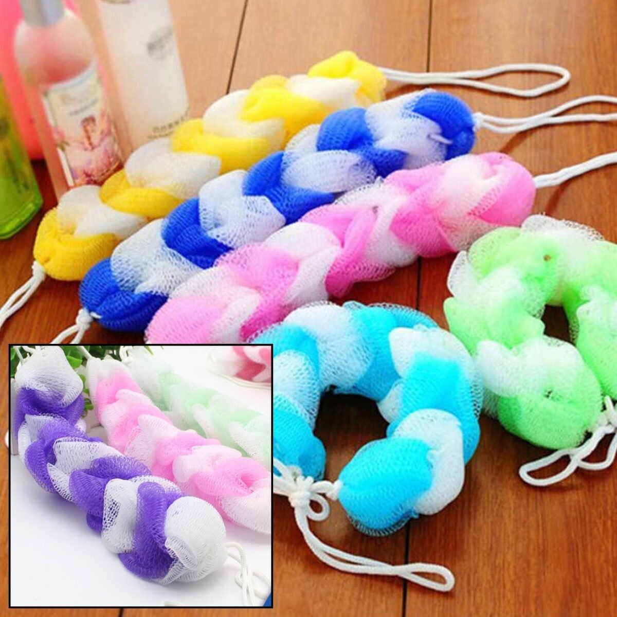 Hanging Small Loofah Sponge Poufs – Body Scrubbers for Bath & Shower (Pack of 6) - Image 3
