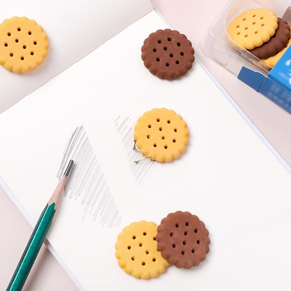 Biscuit-Shaped Erasers | Fun Rubber Stationery for Kids | Creative Birthday Gift Toy (6 Pcs Set) - Image 3
