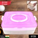 2Layer, 32 Grid Egg Tray with Lid Egg Carrier Holder for Refrigerator, Camping Food Storage Container with Handle (1 Pc ) - Image 2