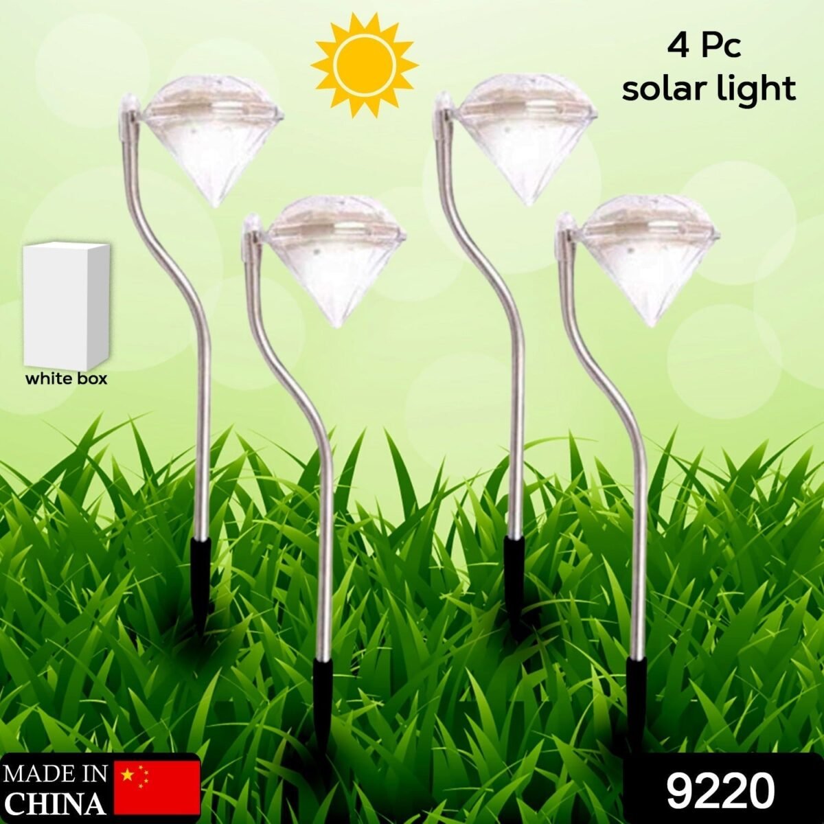 Diamond Shaped Solar Powered Stake Lights, Waterproof Outdoor Solar Power Lawn Lamps Led Spot Light Garden Pathway Stainless Steel Solar Landscape Lighting (4 Pcs Set) - Image 2