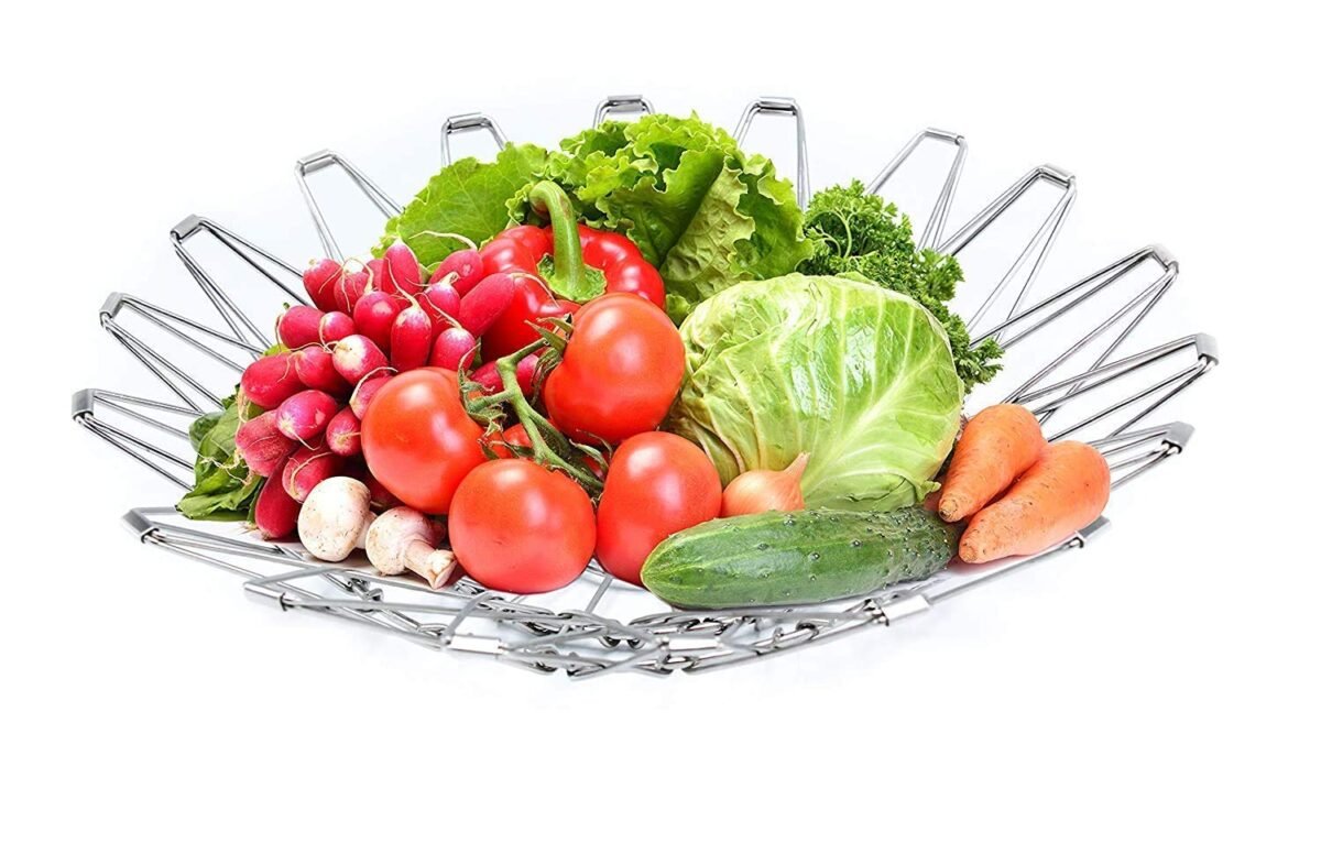Multipurpose Fruit Basket Stainless Steel Wire Bowl Foldable Basket for Vegetable  /  Fruits  /  Dining - Image 9