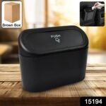 Plastic Mini Car Trash Can / Bin with Lid (1 Pc / With Brown Box) - Image 2