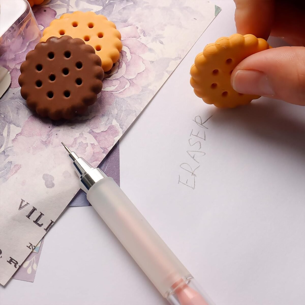 Biscuit-Shaped Erasers | Fun Rubber Stationery for Kids | Creative Birthday Gift Toy (6 Pcs Set) - Image 1