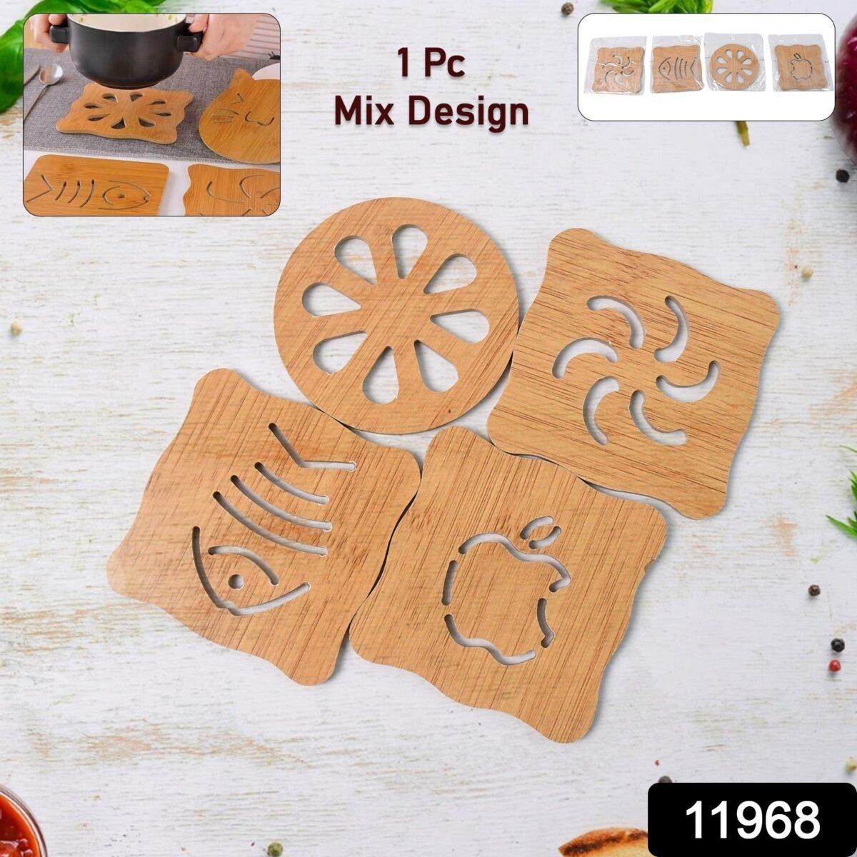 Wooden Table Coasters Tea Coasters (1 Pc / Mix Design) - Image 2