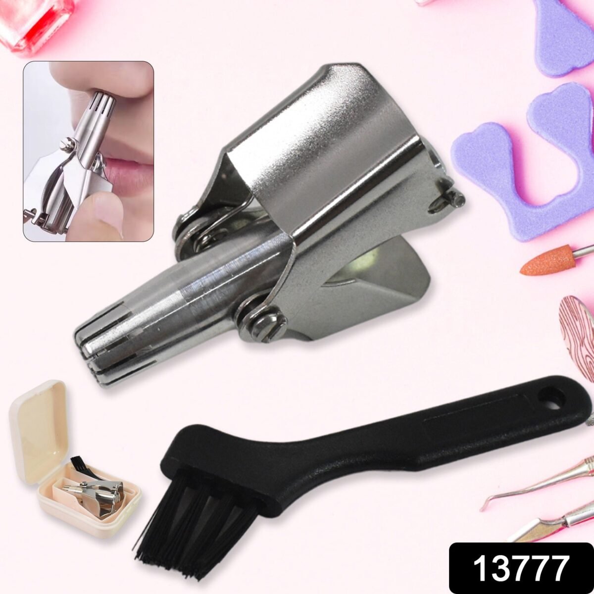 Nose Hair Clipper, Stainless Steel Hair Remover (1 Pc / With Brush & Plastic Case) - Image 2
