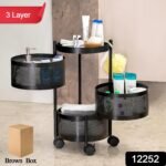 Metal Round High Quality Kitchen Trolley with Wheels (3 Layer / 1 Pc) - Image 2
