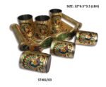 Peacock Design Glass with Handle and Handicraft Serving Tray Set - Image 10