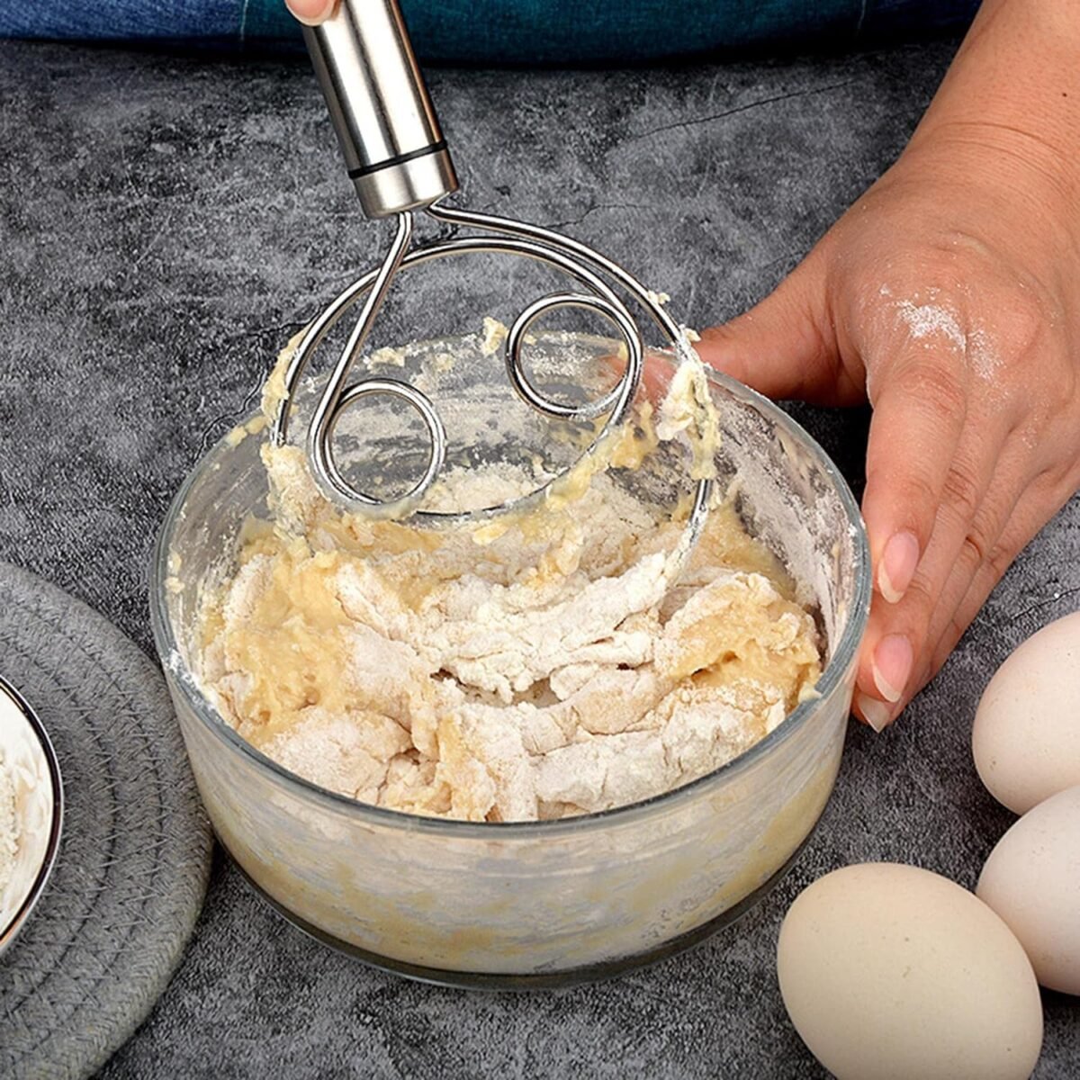Dough Whisk, Premium Stainless Steel Dutch Whisk, Dough Hand Mixer Artisan Blender For Egg, Bread, Cake, Pastry, Pizza Dough - Perfect Baking Tools, Whisking, Tirring Kitchen Tools (1 Pc) - Image 6