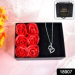 Rose Flower Gift Box, Handmade Eternal Rose with I Love You Necklace, Valentine's Day, - Image 2
