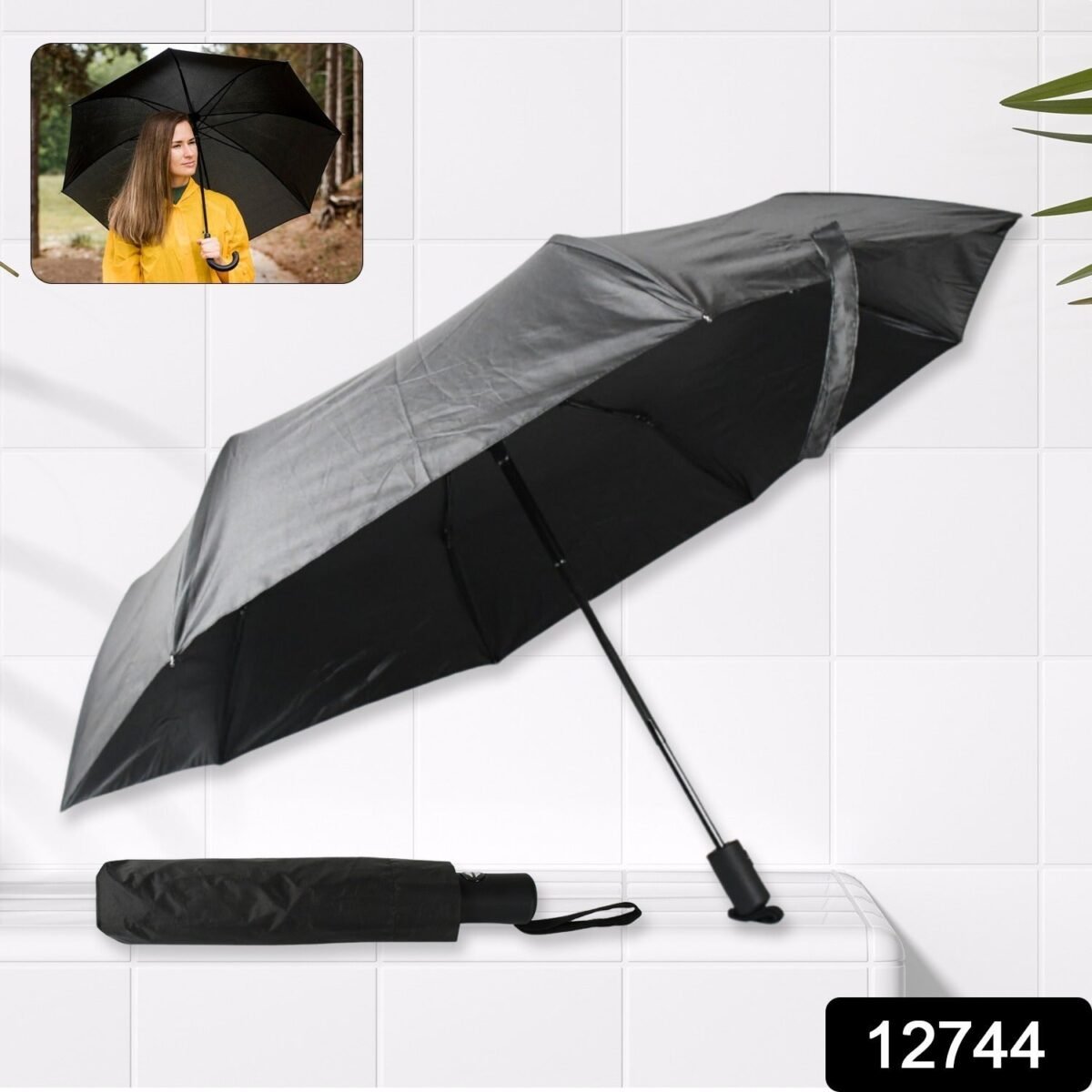 2 Fold Manual Umbrella – Wind, Sun & Rainproof with Steel Shaft & Wrist Strap - Image 2