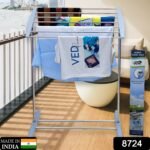 Multi-Functional Single Tier Mobile Towel Foldable Rack for Cloth and Towel / Stainless Steel and Plastic Made Mobile Towel and Cloth Rack Holder Indoor / Outdoor Standing Movable Cloth Dryer Rack, Balcony Cloth Drying Stand - Image 3