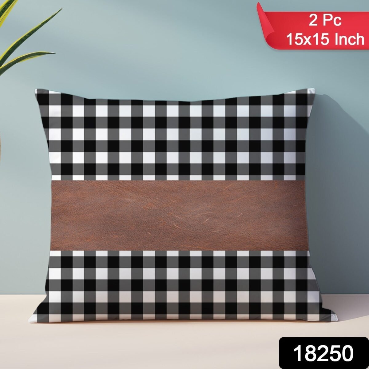 Pillow Covers, Leather & Cotton Cushion Covers (15 × 15 Inch / 1 Pair / 2 Pc) - Image 2