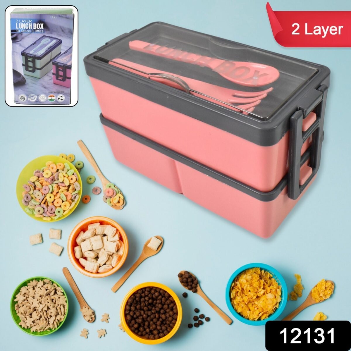 Plastic 3 Layer Leak Proof 3 Compartment Lunch Box for Office  (1 Pc) - Image 2