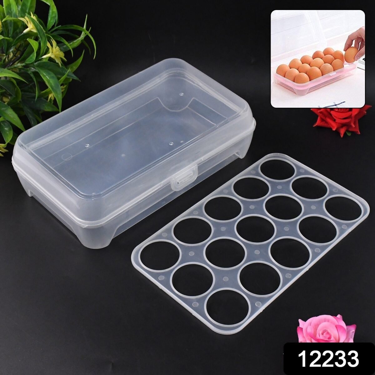 Plastic Egg Storage Container Holder for Refrigerator Egg Tray Holds 15 Eggs (1 Pc) - Image 2